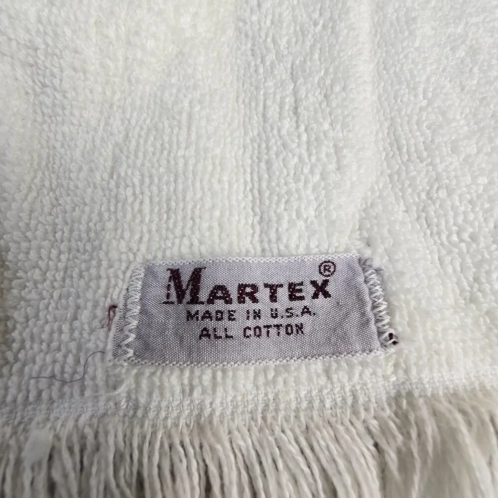 Vintage Bath Towel Blue Rose Floral Fringe Martex USA 23x47 70s Cottagecore Boho